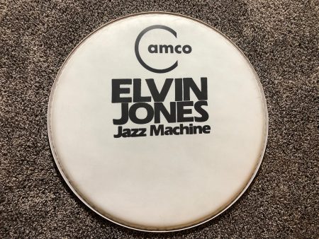 Elvin Jones camco logo bass drum head.