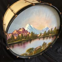 Ludwig and Ludwig 1920s, 28″ Bass Drum, Painted Calf Heads, Copper Hardware, Electric Lights.