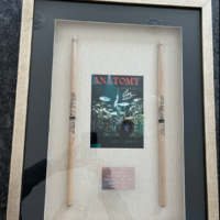 Neil Peart Autographed, Framed and Authenticated, Anatomy of A Drum Solo Promo Card with Limited Edition Sticks.