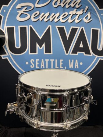 Ludwig - No. 411 Super-Sensitive 6.5x14" 10-Lug Aluminum Snare Drum with Pointed Blue/Olive Badge - Chrome-Plated 1976-1977